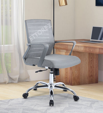 Ettorez NEW BOOM GREY Mid Back Mesh Revolving Chair with Fixed Armrest
