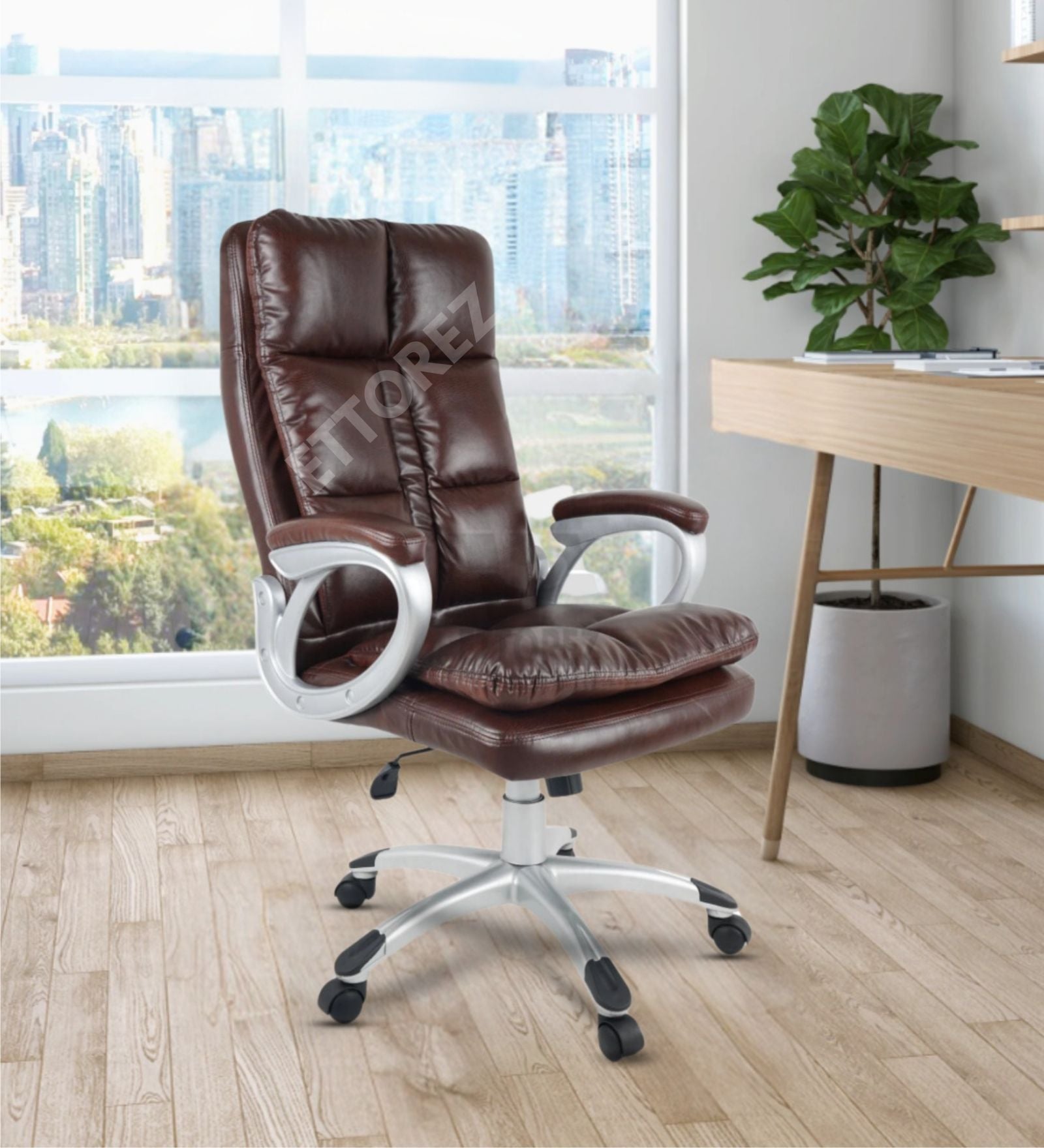 Ettorez JAVA Brown High Back Leatherette Office Chair