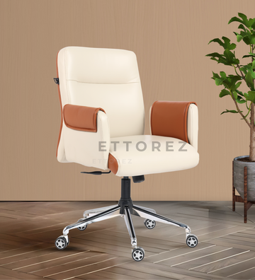 Ettorez Flair  Ultra Premium Leatherette Office Chair- Tan and cream
