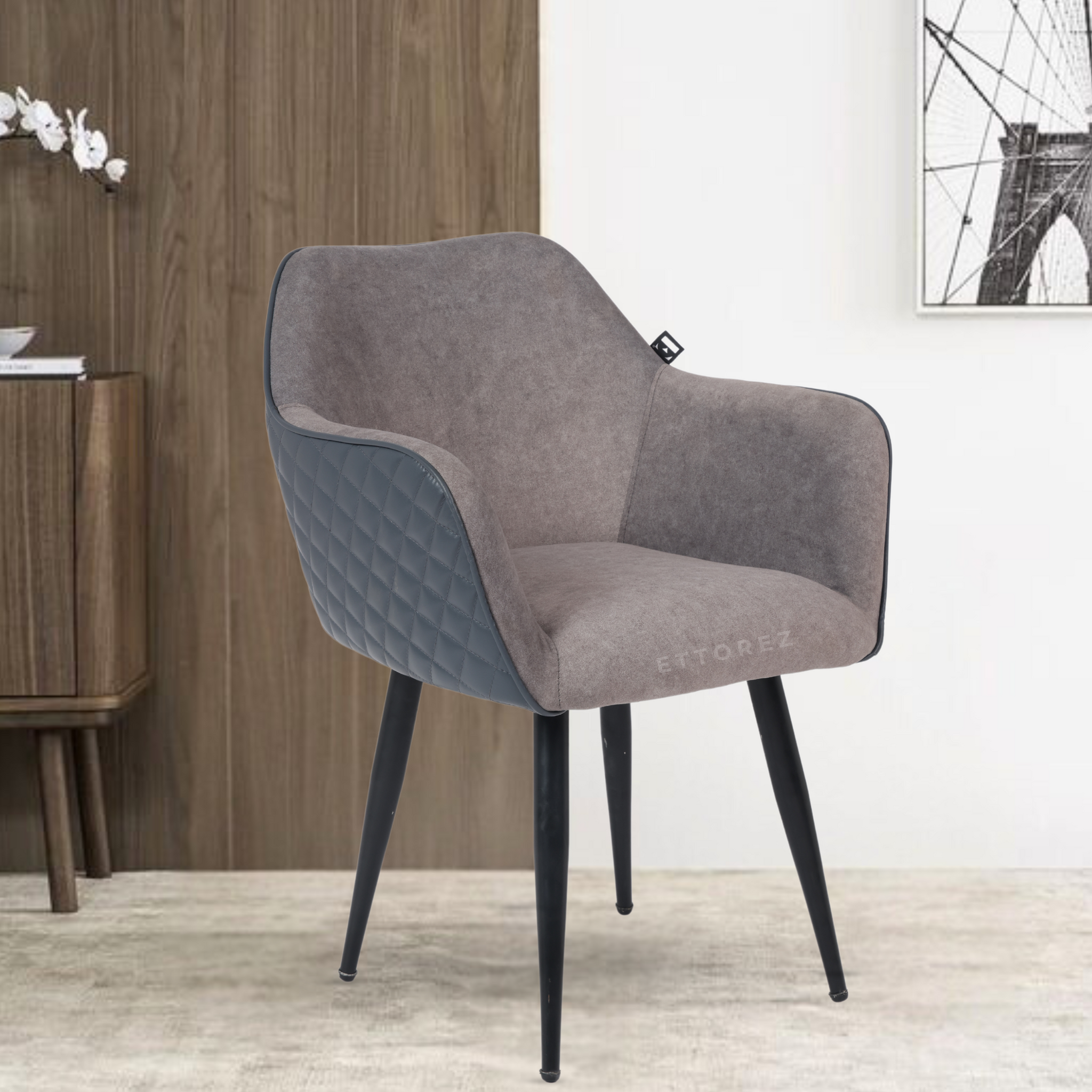 Ettorez Rigal Grey and Grey Modern/Unique Bedroom Accent Chair