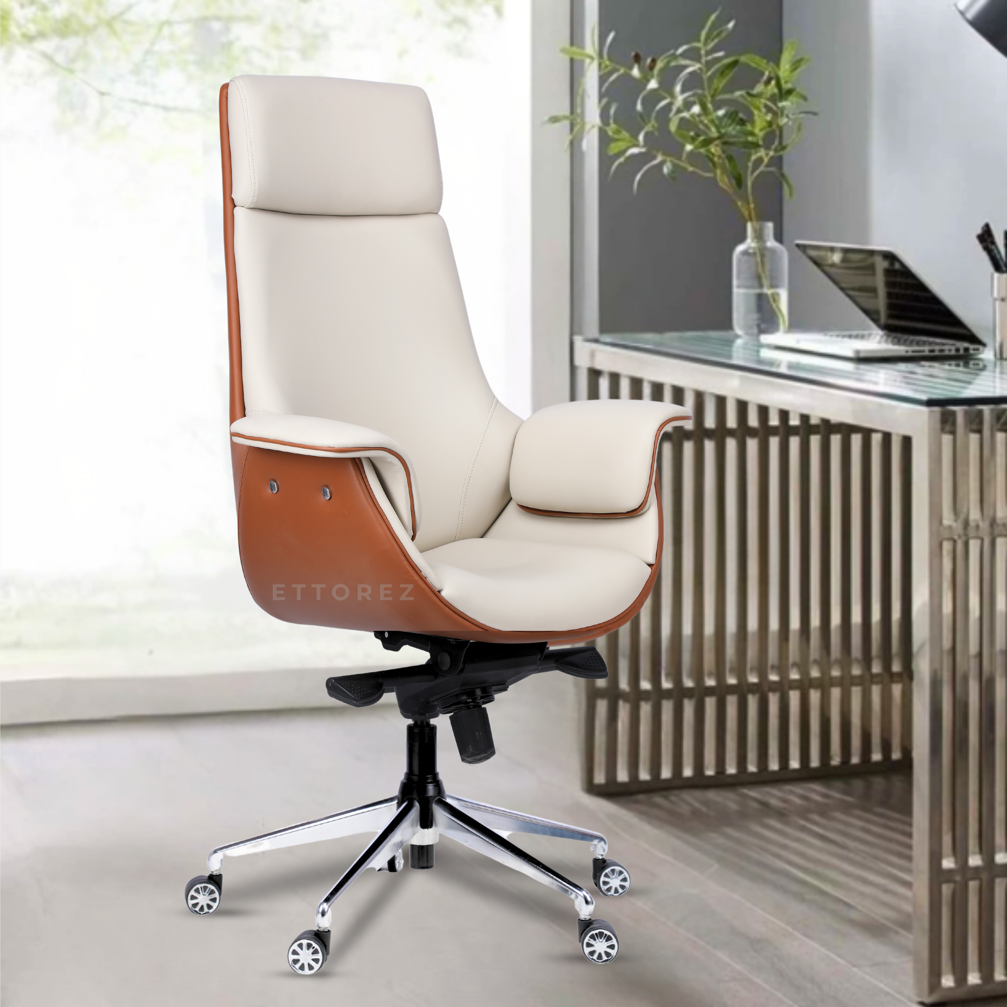 Ettorez FLOW Cream And Rust  High Back Leatherette Office