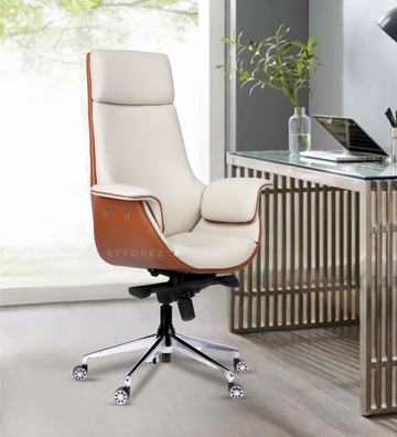 Ettorez FLOW Cream And Rust  High Back Leatherette Office