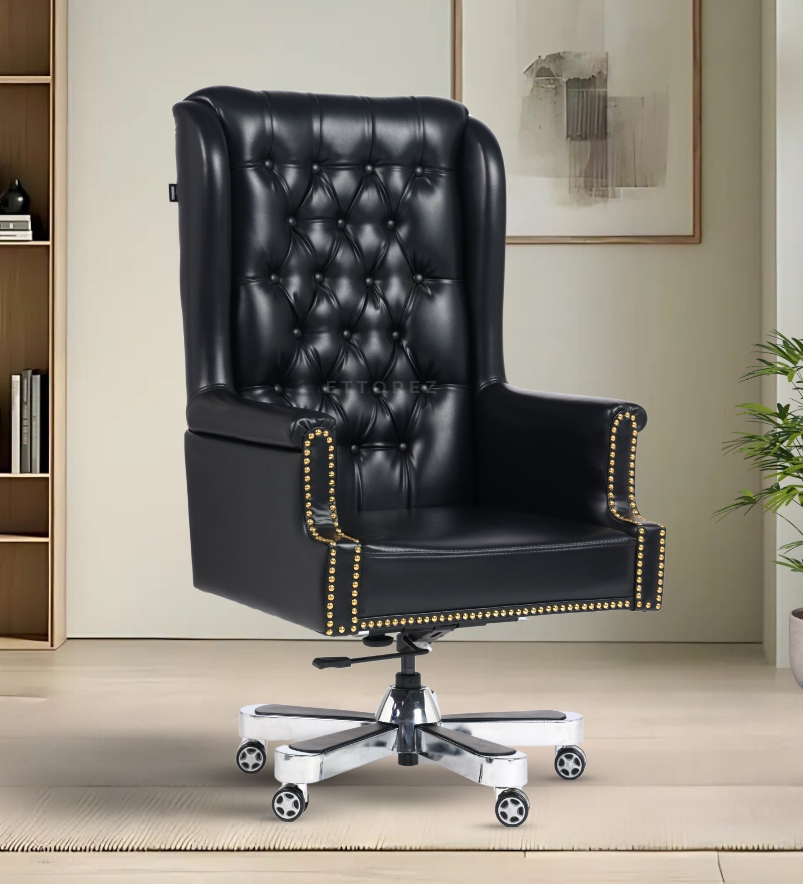 Ettorez Maharaja High Back Ultra Premium Leatherette Office Chair- Black