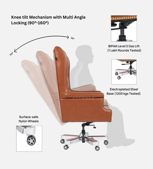 Ettorez Maharaja  High Back Ultra Premium Leatherette Office Chair- Tan