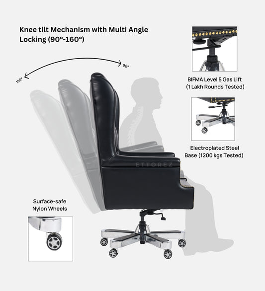 Ettorez Maharaja High Back Ultra Premium Leatherette Office Chair- Black