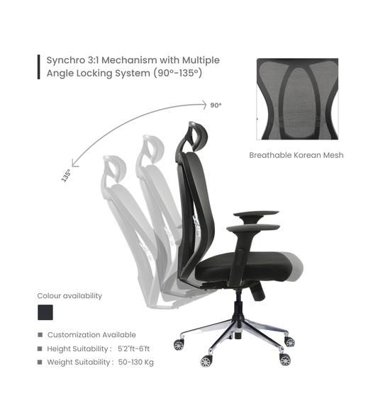 Ettorez OVAL High Back Premium Mesh Black Ergonomic Chair