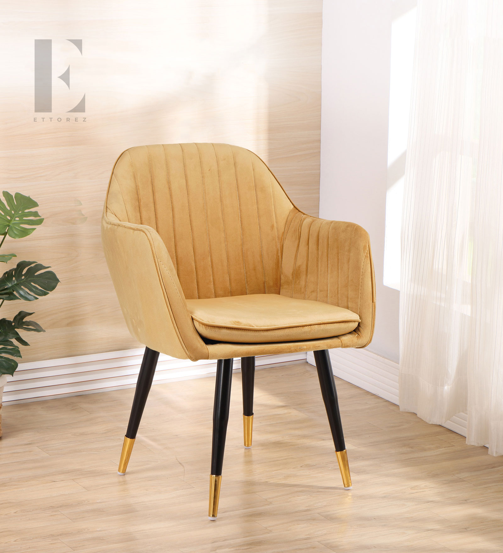 Ettorez LOTUS-GOLDEN/BEIGE Modern/Unique Bedroom Accent Chair