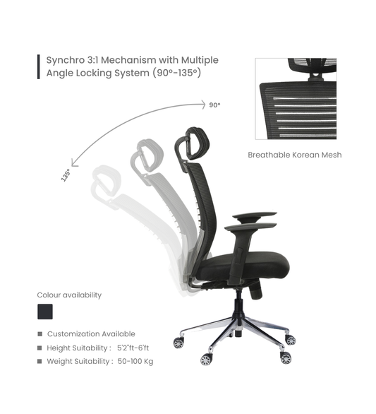 Ettorez VOLVO Elegant Silver Back High Back Ergonomic Chair