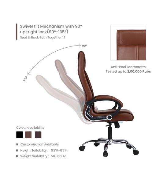 Ettorez AMAZE HB TAN Premium Leatherette High Back Chair