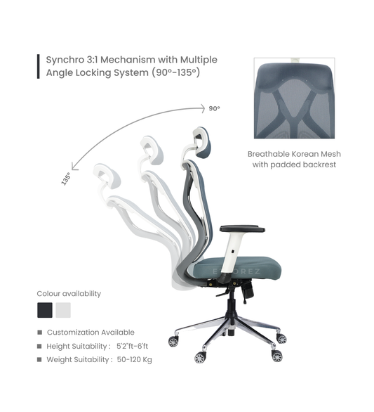 Ettorez BUTTERFLY WHITE High Back Ergonomic Mesh Office Chair