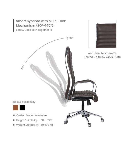 Ettorez  GLOBAL HB Stylish Sleek Leatherette Office Chair- Brown