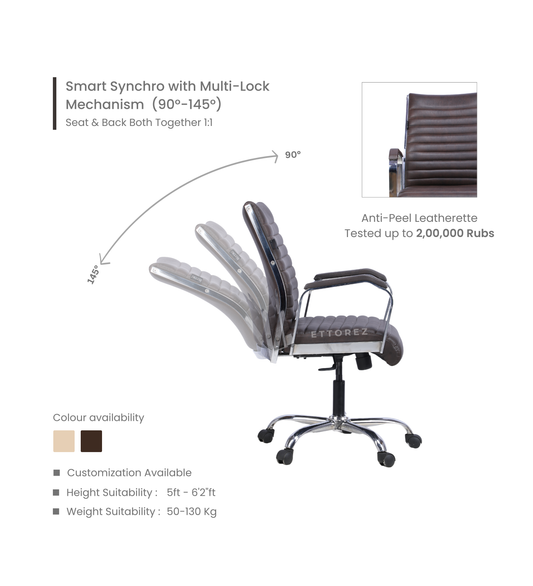 Ettorez  GLOBAL LB Stylish Sleek Leatherette Office Chair- Brown