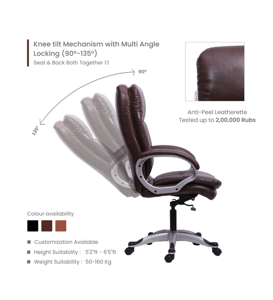 Ettorez JAVA Brown High Back Leatherette Office Chair