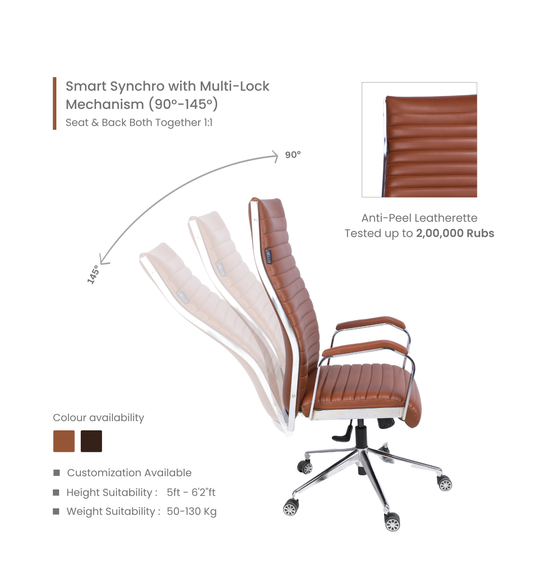 Ettorez  GLOBAL HB Stylish Sleek Leatherette Office Chair-Tan
