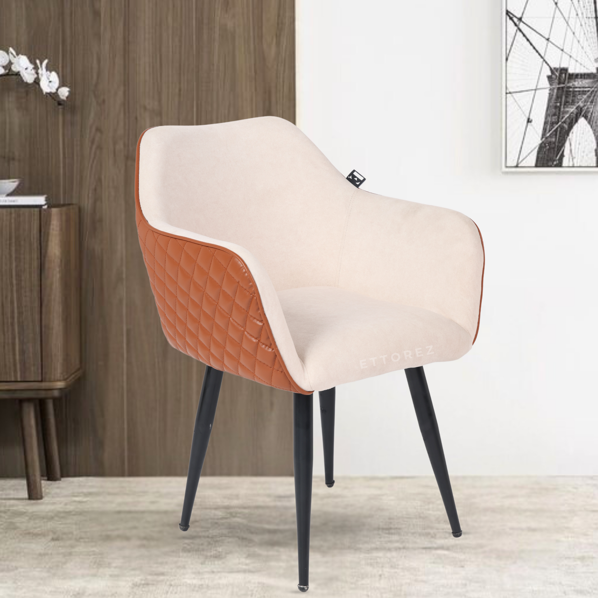 Ettorez Rigal Beige and Tan Modern/Unique Bedroom Accent Chair