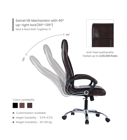 Ettorez AMAZE HB BROWN Premium Leatherette High Back Chair