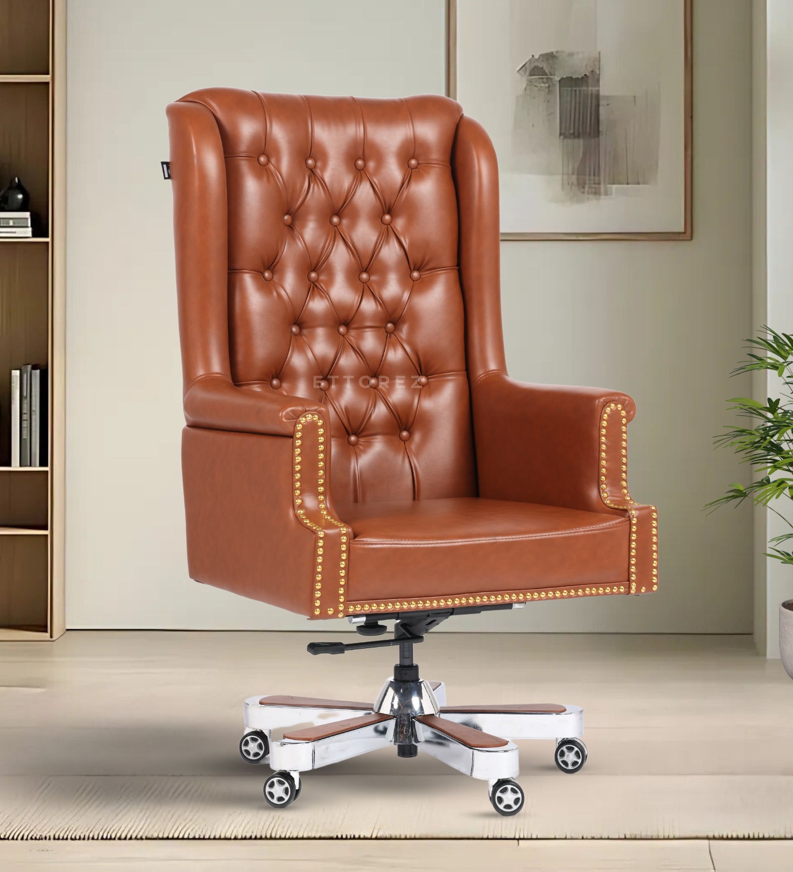 Ettorez Maharaja  High Back Ultra Premium Leatherette Office Chair- Tan