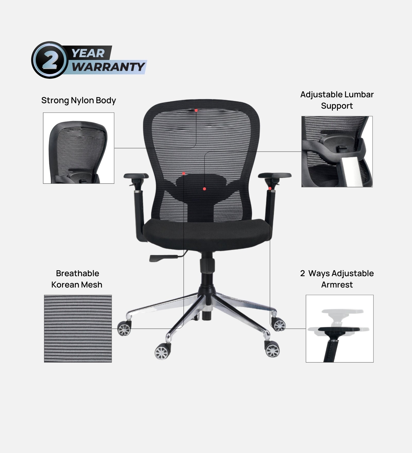 Ettorez HECTOR Mid Back Mesh Office Chair With Hanger