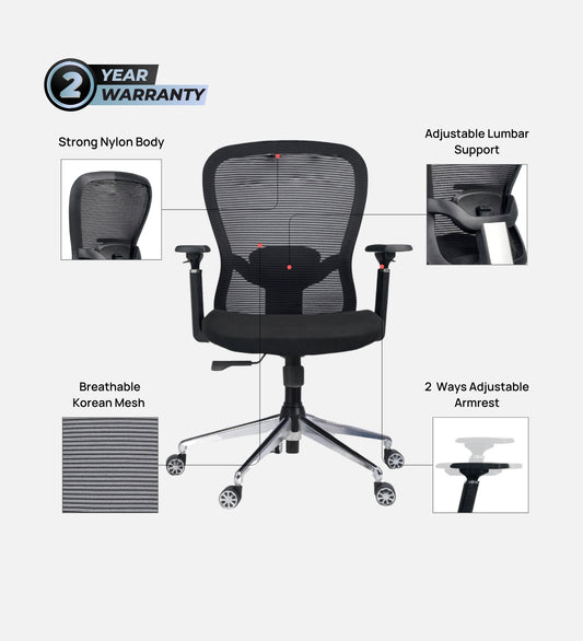 Ettorez HECTOR Mid  Back Mesh Office Chair With Hanger