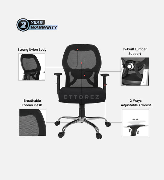 Ettorez MATT NR Mid Back Mesh Office Chair with Lumbar Support