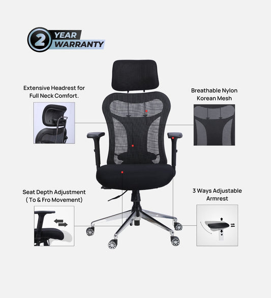 Ettorez MERRY Black High Back Ergonomic Office Chair