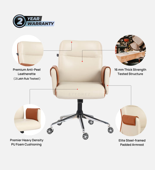 Ettorez Flair  Ultra Premium Leatherette Office Chair- Tan and cream