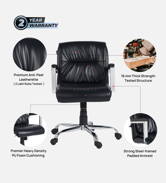 Ettorez Nova Ultra Premium Leatherette Office Chair- Black