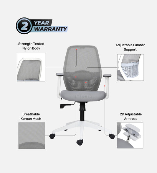 Ettorez Wave mid  Ergonomic Office Chair- Grey