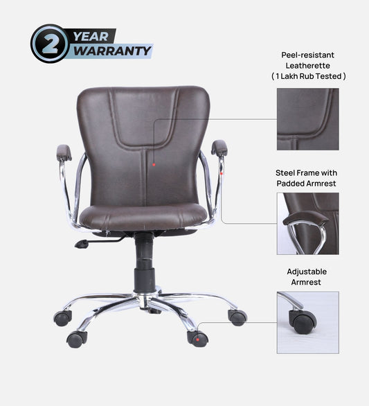 Ettorez A star Low  Back Leatherette Office Chair trending-Brown