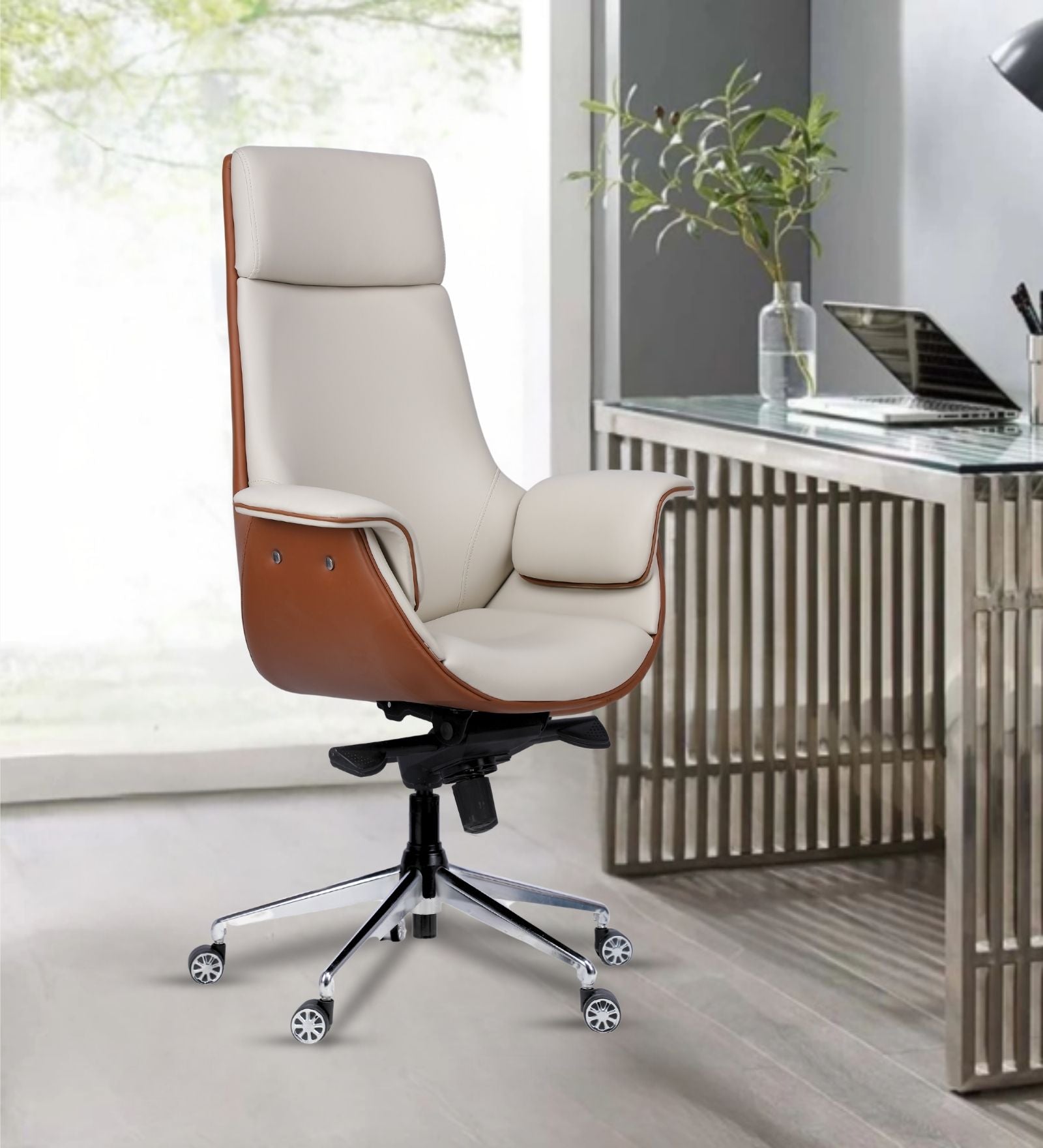Ettorez FLOW Cream And Rust  High Back Leatherette Office