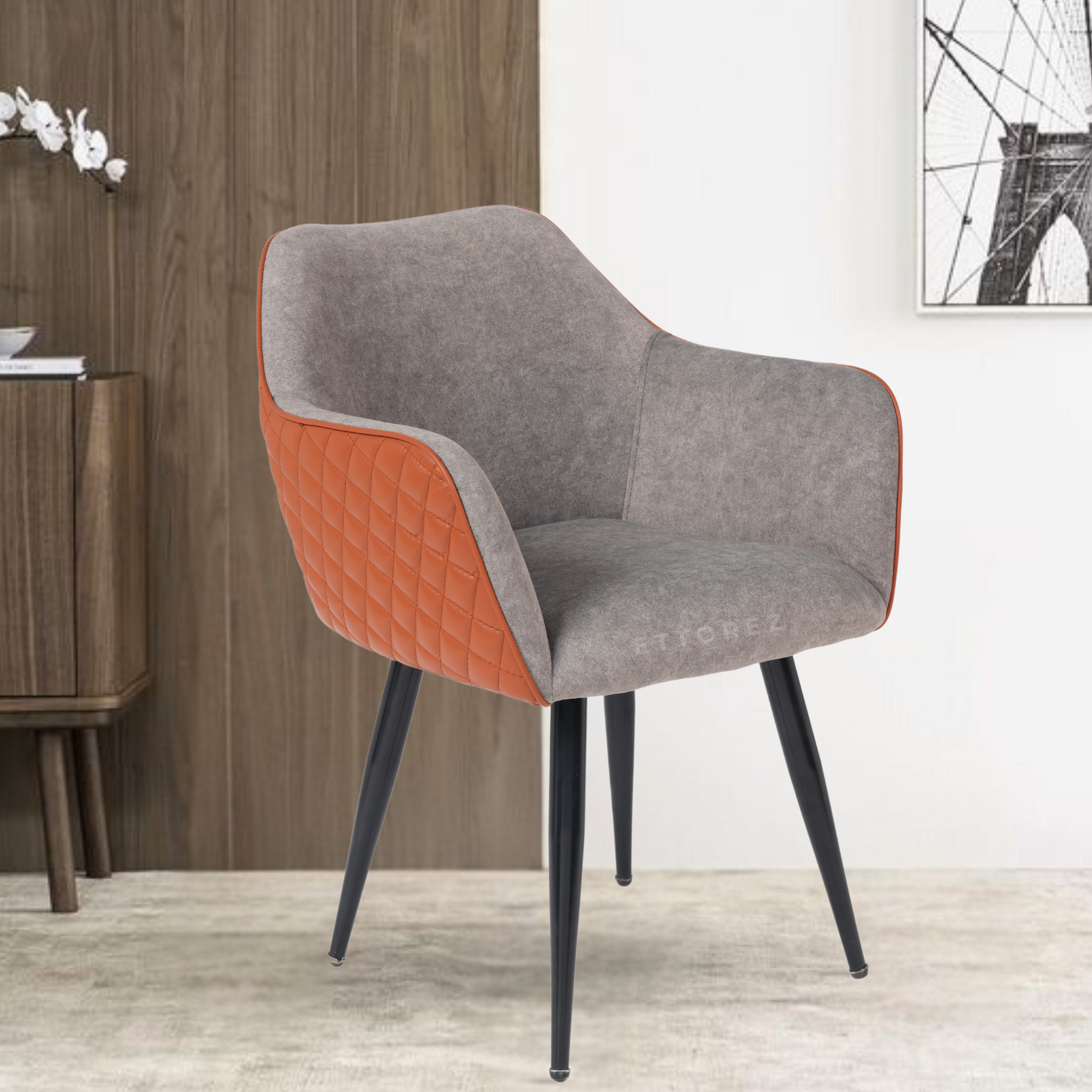 Ettorez Rigal Grey and Tan Modern/Unique Bedroom Accent Chair