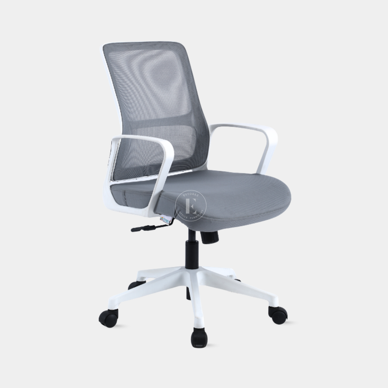 Ettorez RINI WHITE Mid Back Mesh Revolving Chair with Fixed Armrest