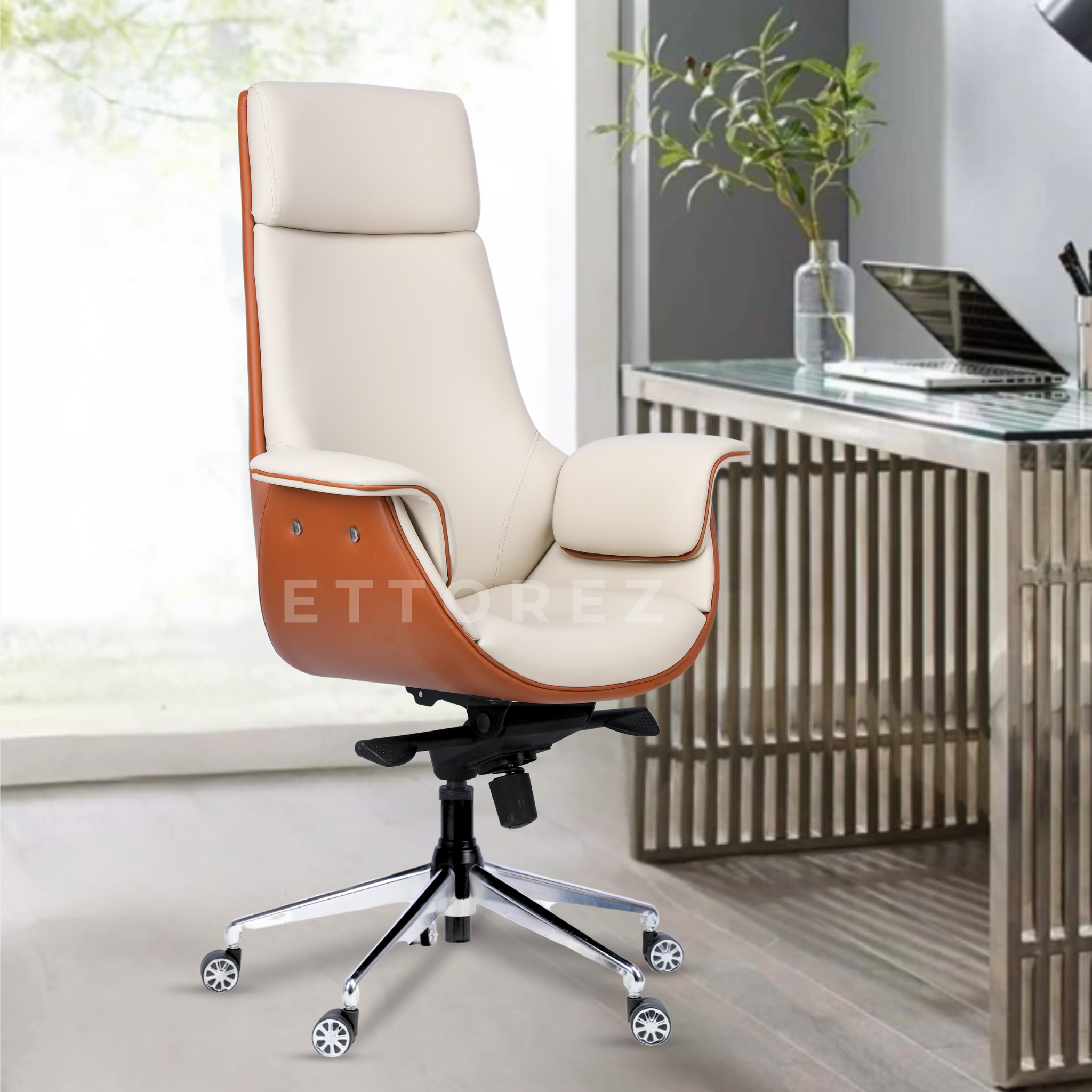 Ettorez FLOW Cream And Rust  High Back Leatherette Office