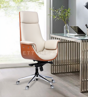 Ettorez FLOW Cream And Rust  High Back Leatherette Office