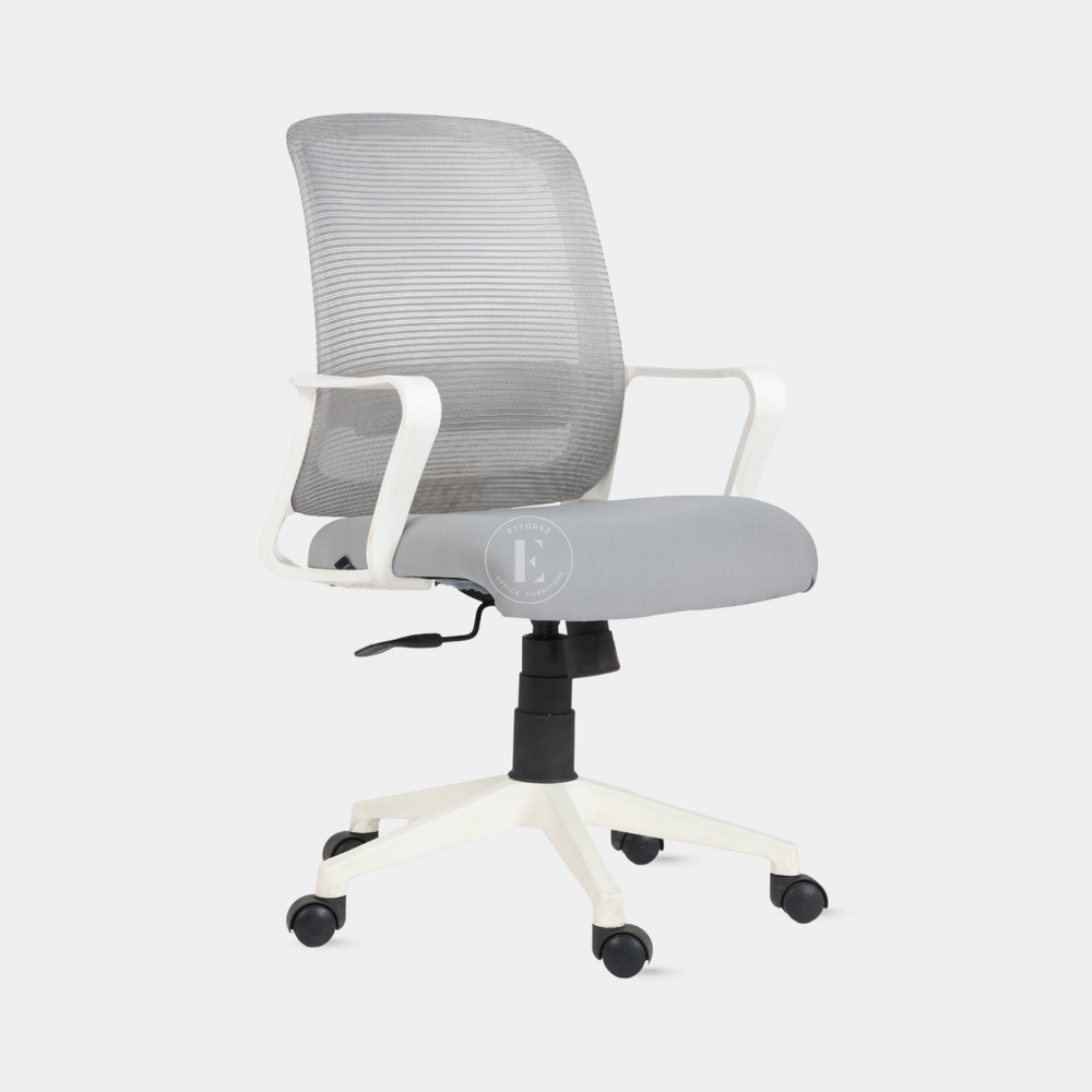 Ettorez Breeze White Mid Back Mesh Revolving Chair with Fixed Armrest