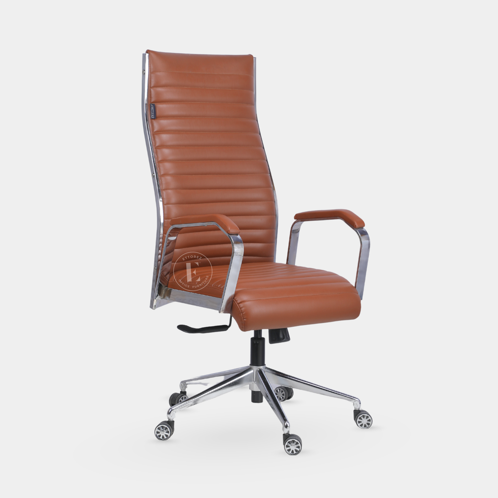 Ettorez  GLOBAL HB Stylish Sleek Leatherette Office Chair-Tan