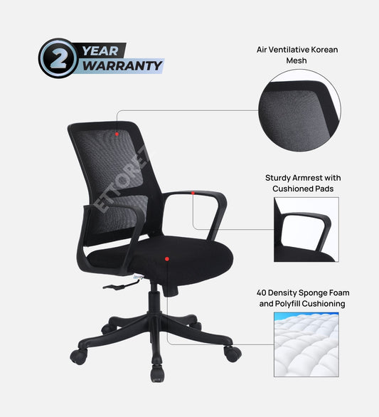 Ettorez RINI BLACK Mid Back Mesh Revolving Chair with Fixed Armrest