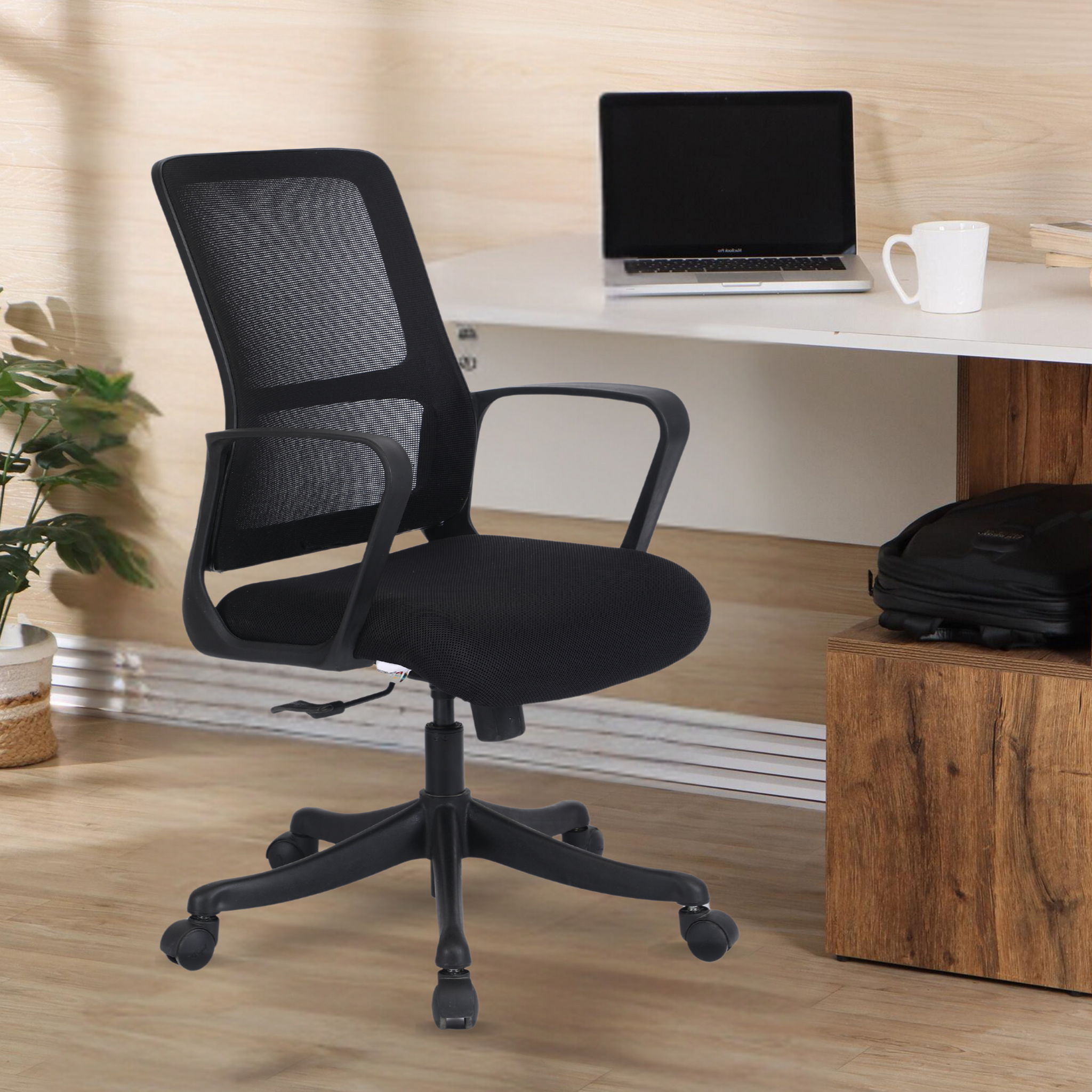 Ettorez RINI BLACK Mid Back Mesh Revolving Chair with Fixed Armrest