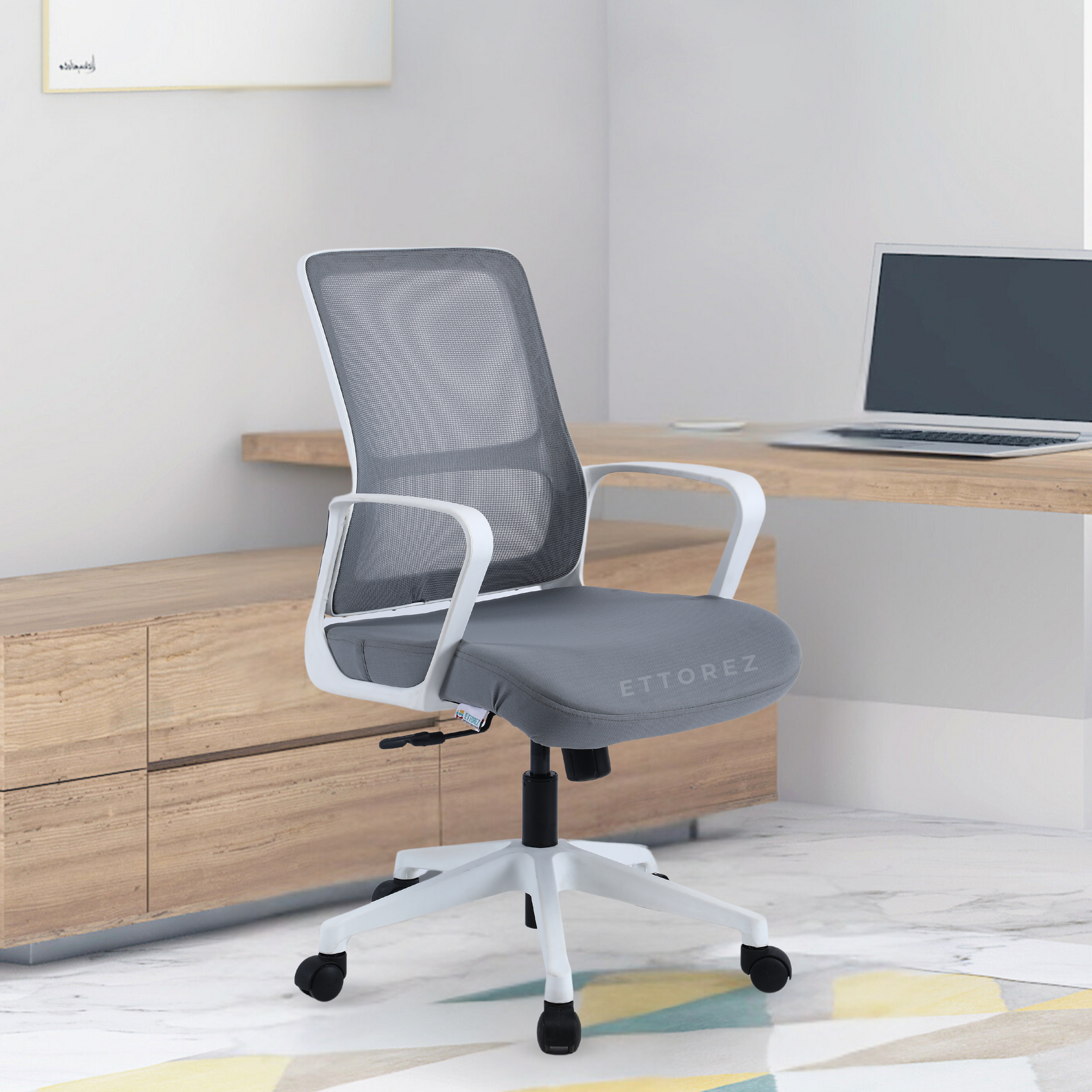 Ettorez RINI WHITE Mid Back Mesh Revolving Chair with Fixed Armrest