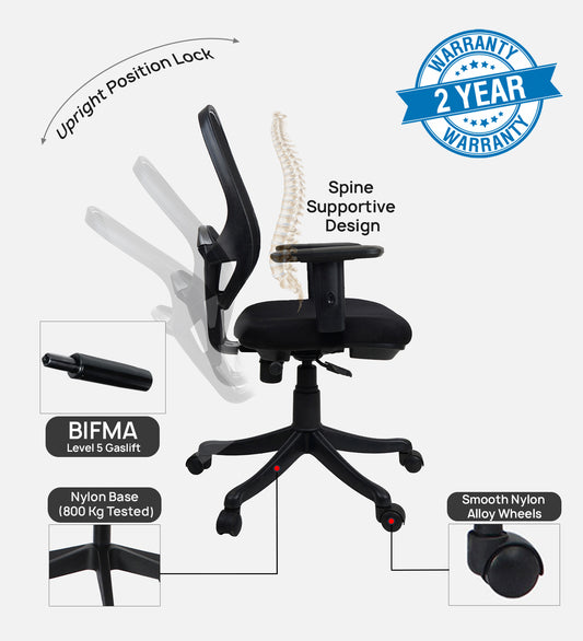 Ettorez BEN-07 Mid Back Mesh Ergonomic Black Office Chair