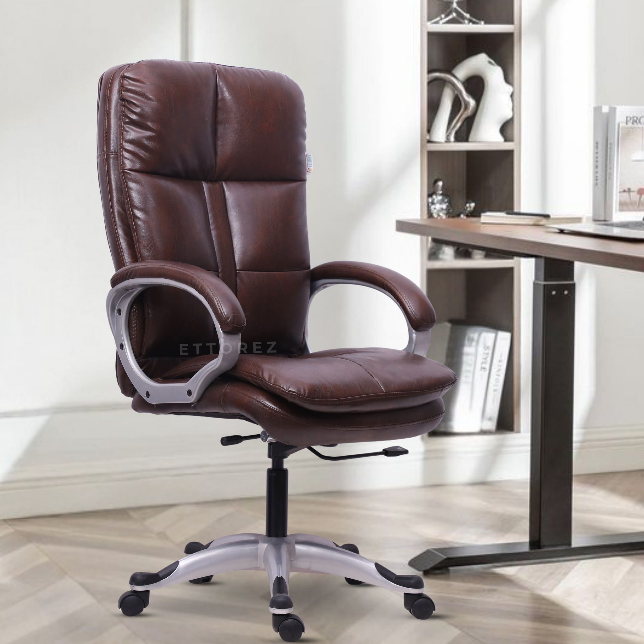 Ettorez JAVA Brown High Back Leatherette Office Chair