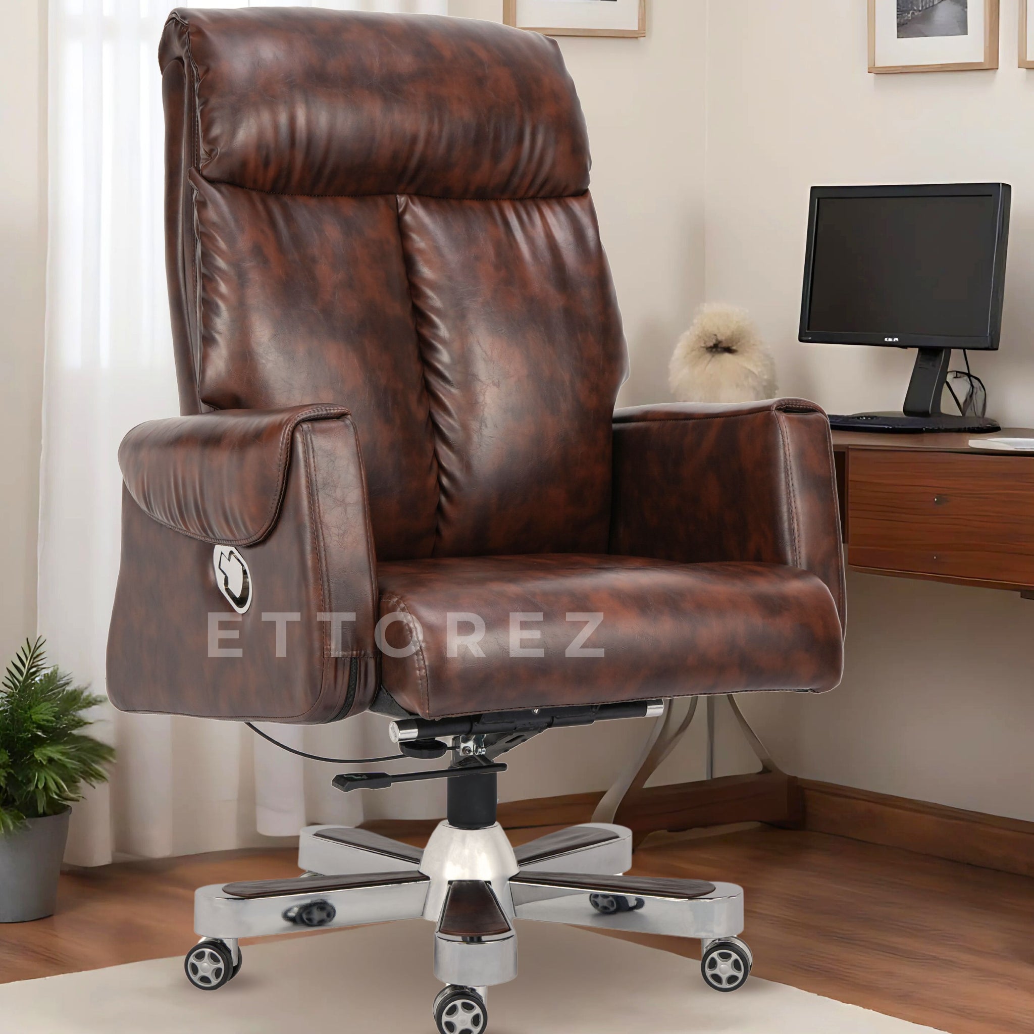 Ettorez Endeavour Brown High Back Leatherette Office Chair