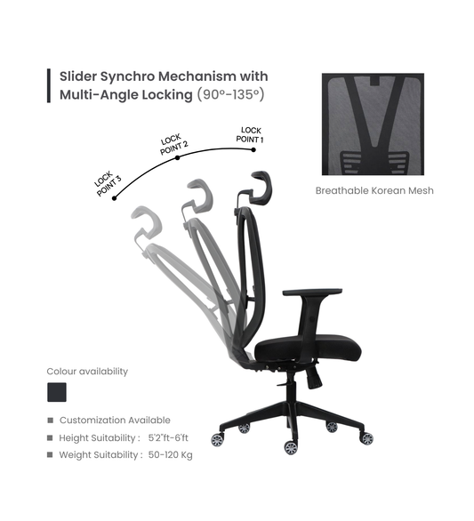 Ettorez ERGO-SPINE BLACK Premium Ergonomic Office Chair