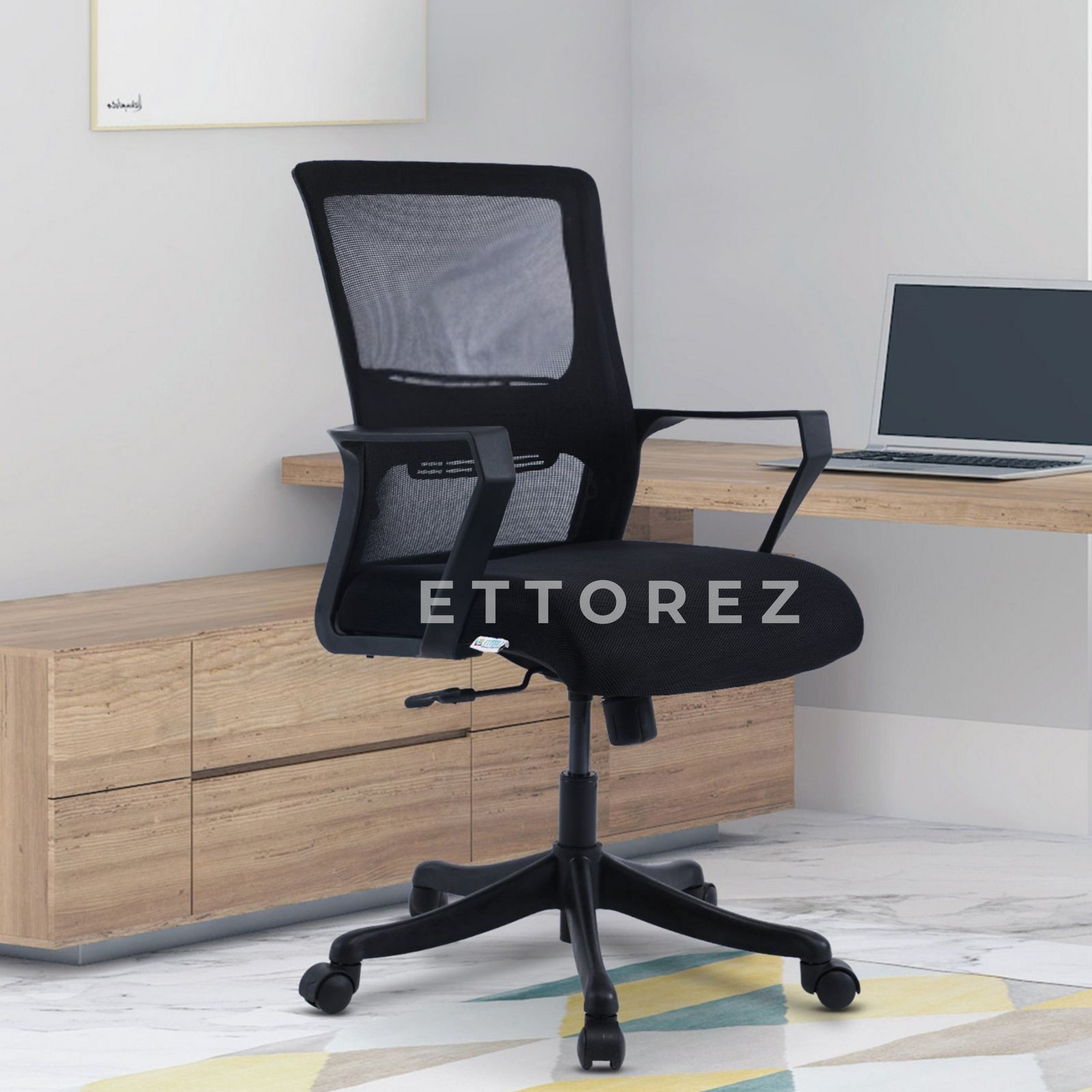Ettorez ACTIVA  BLACK Mid Back Mesh Revolving Chair with Fixed Armrest