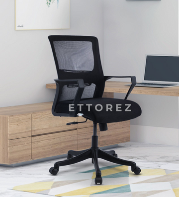 Ettorez ACTIVA  BLACK Mid Back Mesh Revolving Chair with Fixed Armrest