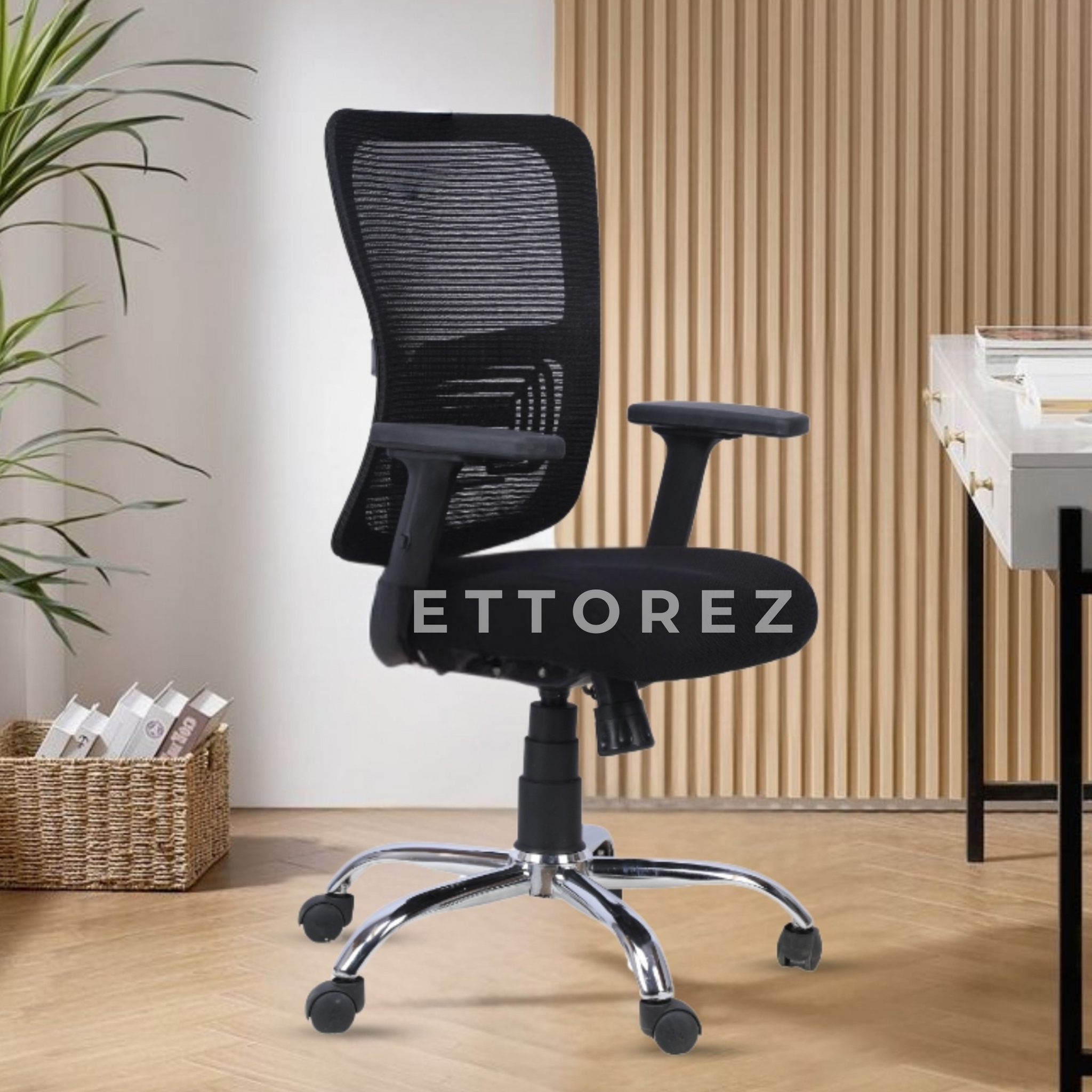 Ettorez Align-Pro Mid back Ergonomic Office Chair Black- Black