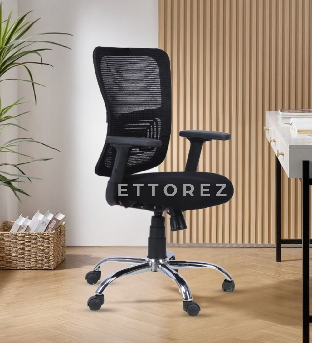 Ettorez Align-Pro Mid back Ergonomic Office Chair Black- Black