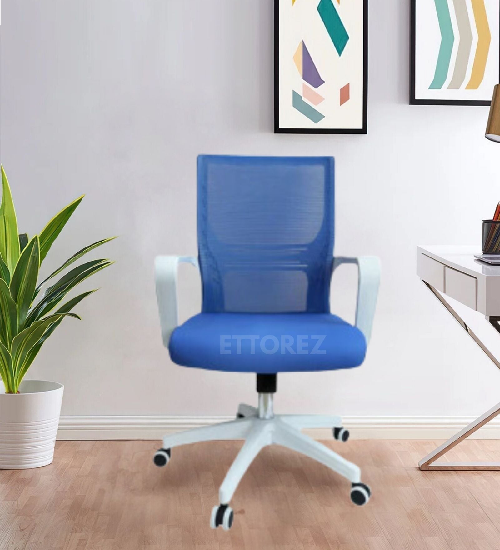 Ettorez NEW SWIFT BLUE  Mid Back Mesh Revolving Chair with Fixed Armrest