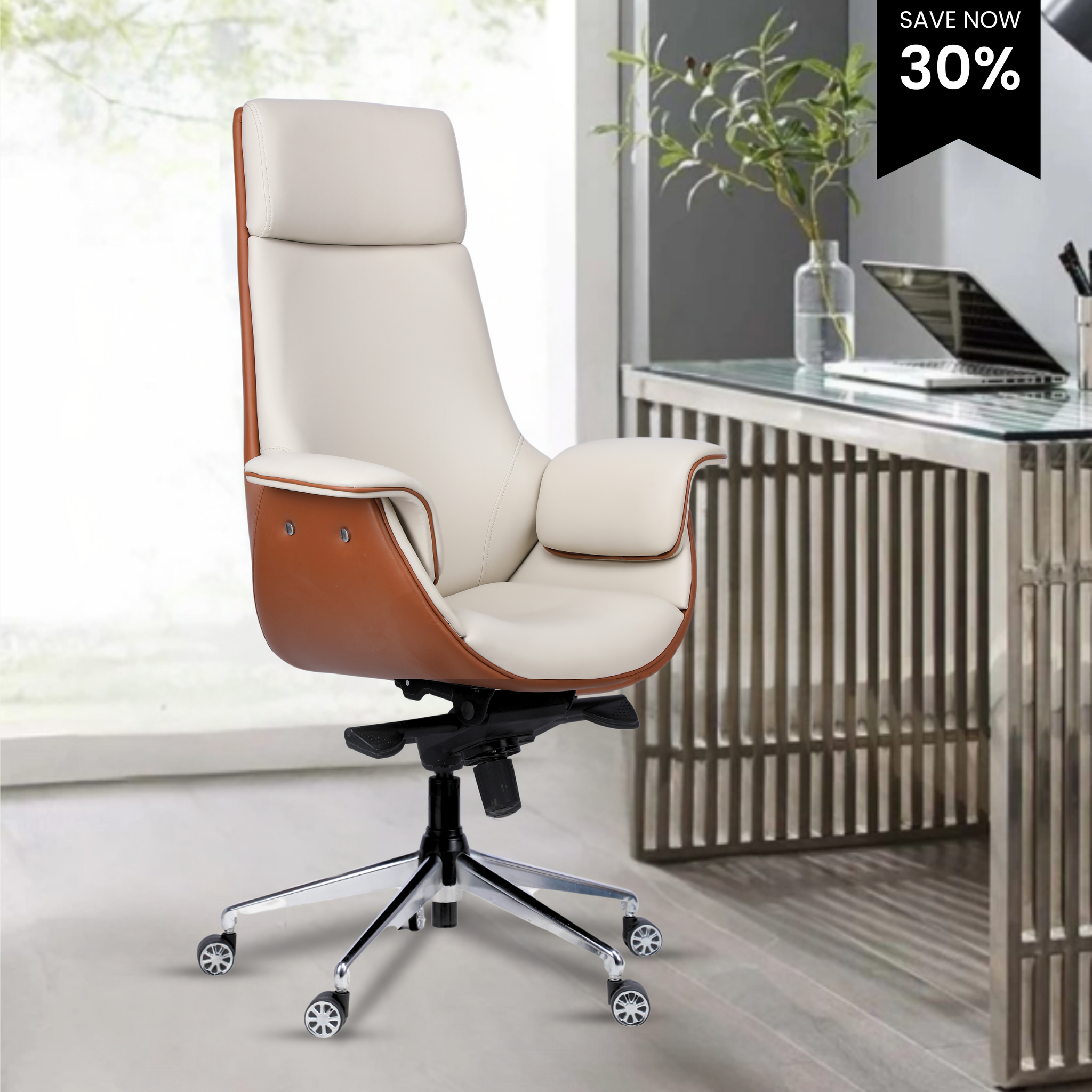 Ettorez FLOW Cream And Rust  High Back Leatherette Office