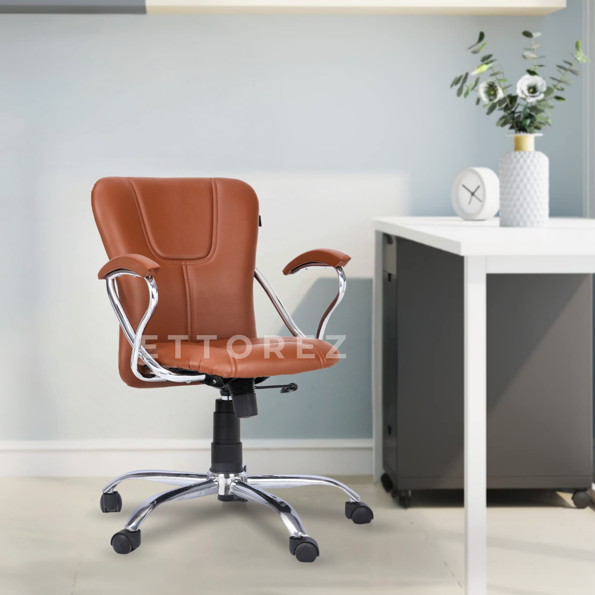 Ettorez A Star Low  Back Leatherette Office Chair trending-Tan